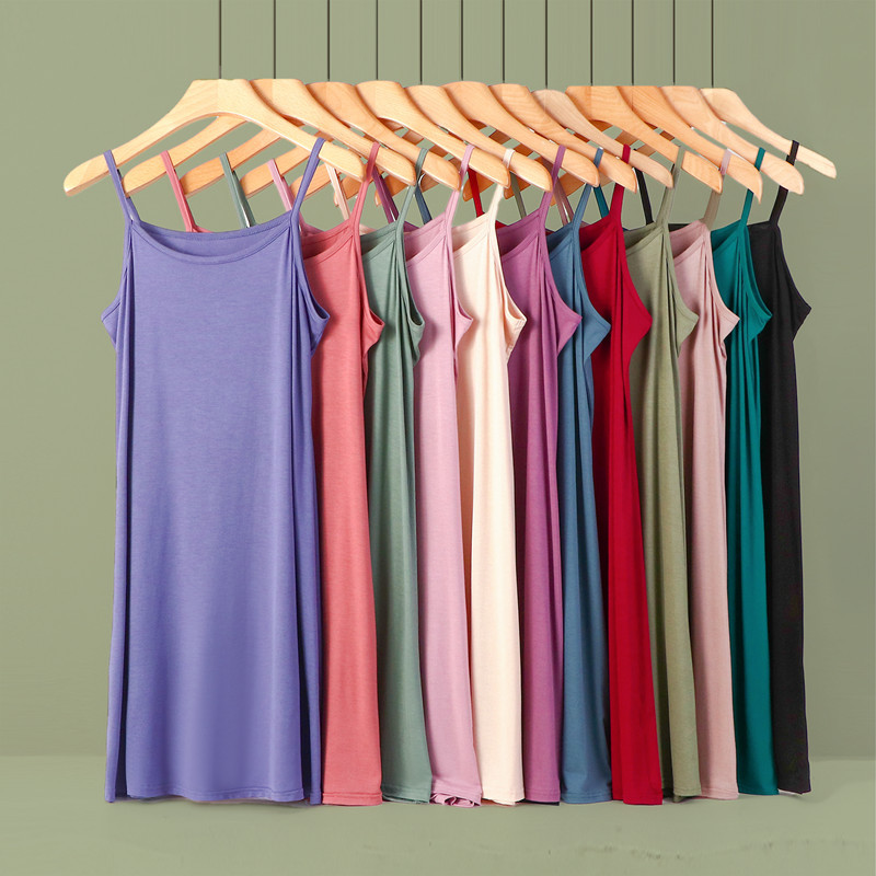 Modal Anti-See-Through Camisole Dress for Women, Summer Thin A-Line Dress, Sleeveless Inner Dress, Mid-Length Nightgown Modal Anti-See-Through Camisole Dress for Women, Summer Thin A-Line Dress, Sleeveless Inner Dress, Mid-Length Nightgown
