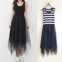 Phiên bản Hàn Quốc của váy lưới không đều khâu nữ mùa hè eo cao đã được mod mỏng không tay áo vest đáy váy 	váy body xoắn eo