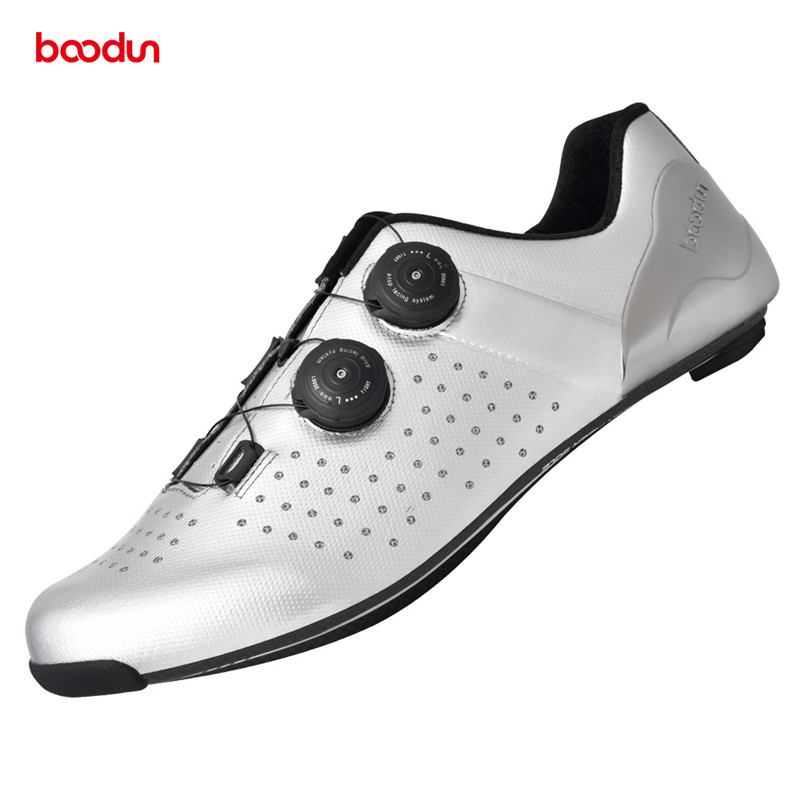 Boodun carbon fiber road card shoes silver double knob carbon bottom bicycle lock shoes lock pedal set