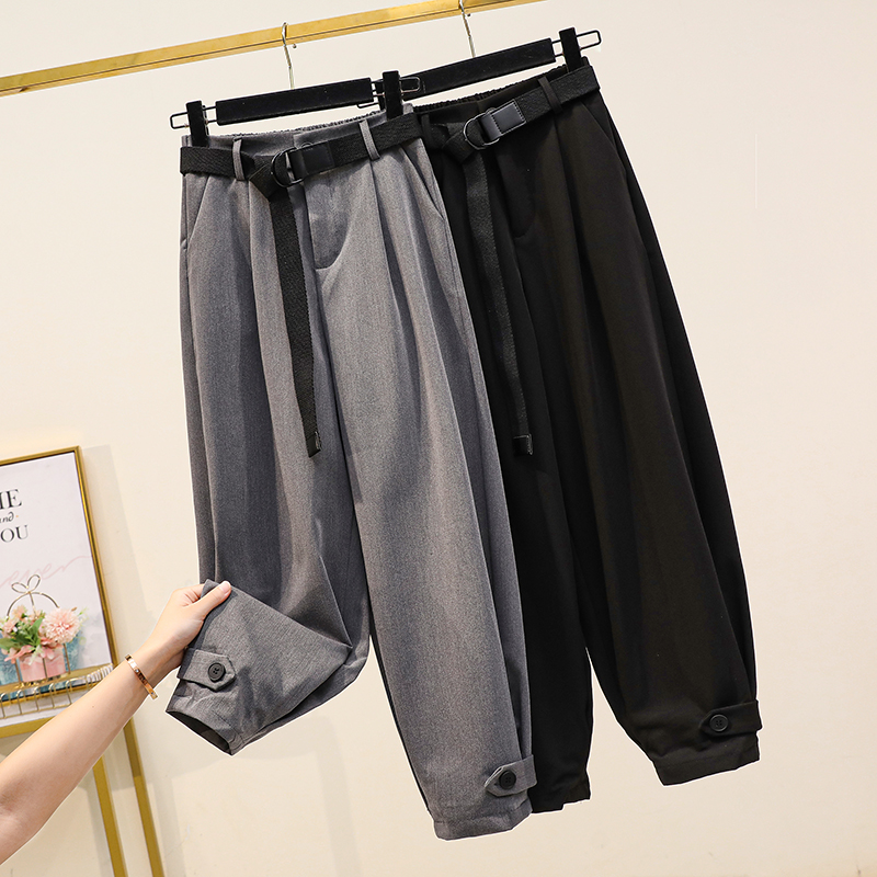 High-end large size women's overalls show thin high waist 2020 spring and autumn new fat mm fashion drawstring pants loose hanging