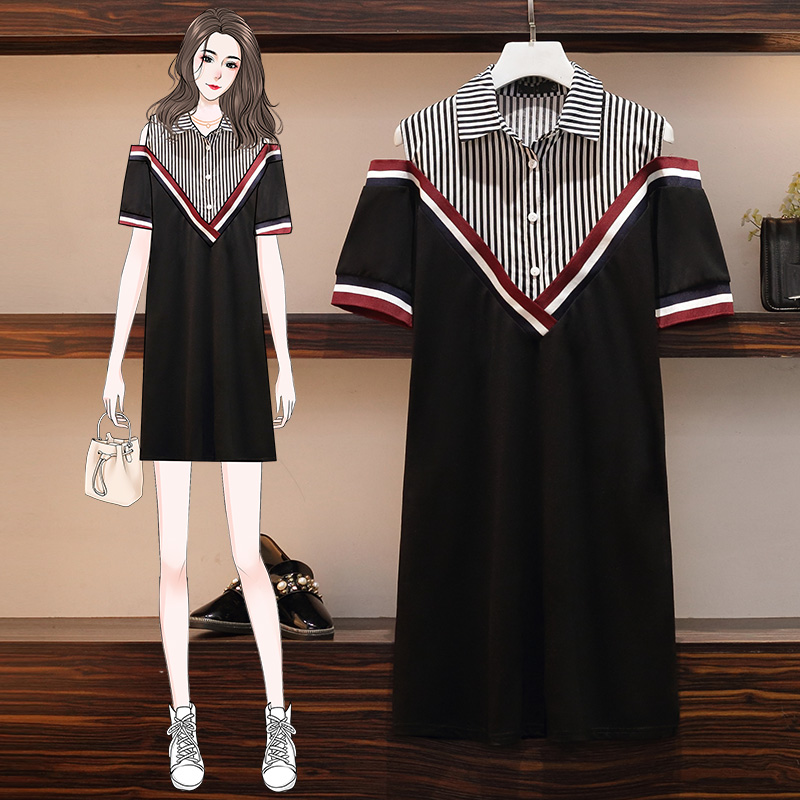 High end large size women's dress 2022 summer dress new fat sister Conspicuia Slim splicing cover-belly Exposed Shoulders Foreign Dress