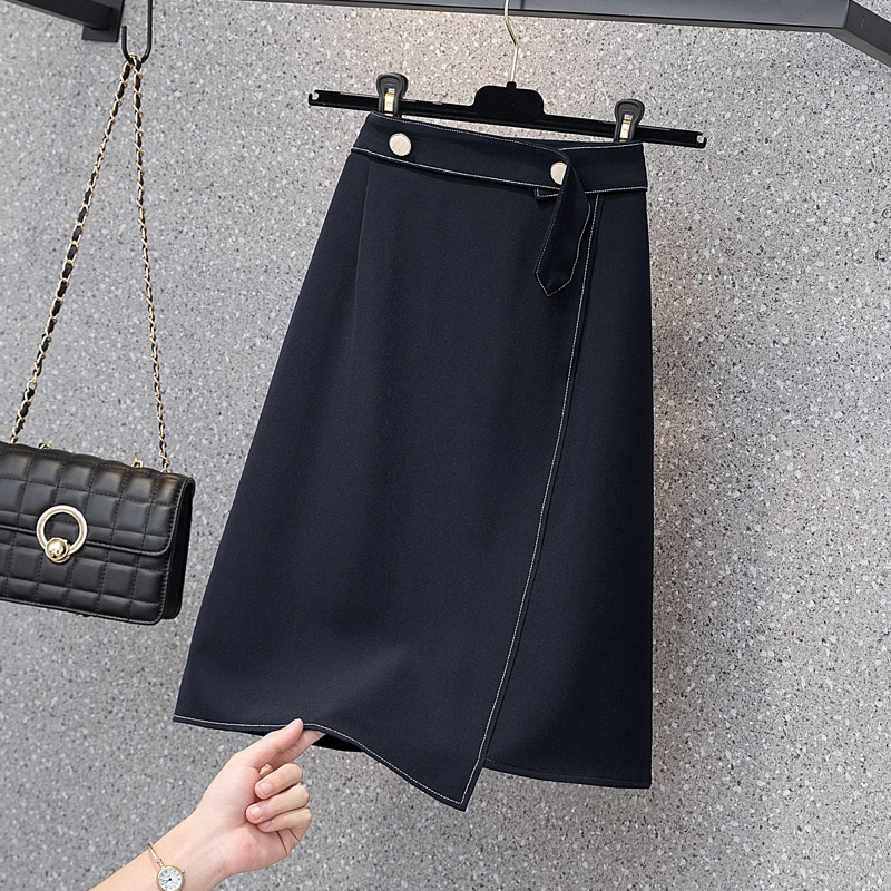 High-end large size women's dress Fat younger sister 2022 Summer Bauhip Hip Shade for a blue half-body dress Career overalls