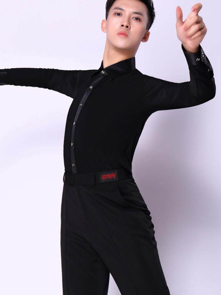 Huanwuge Dance Costume Cha Cha Dance Rumba Dance Long Sleeve Adult Men's Shirt Modern Latin Dance Practice Clothes