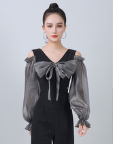 Dambo Romorden Dance High-end Waltz Practice Sweatshirt With Blouse Womens Bubble Sleeves National Mark Dance Costume for Lombardance costumes