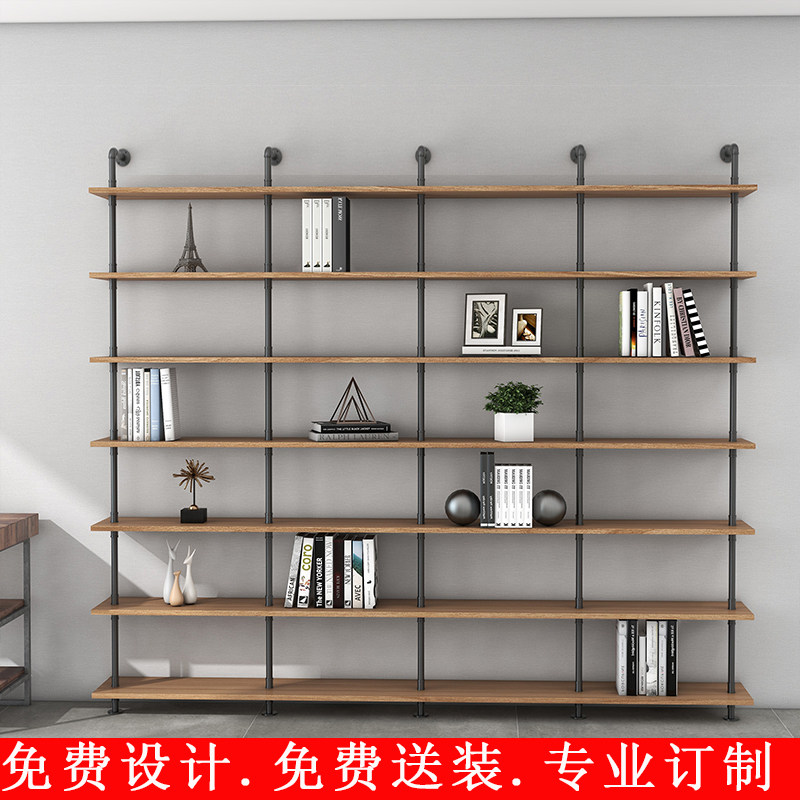 Bookshelves Customised Whole Wall Loft Shelves Bookcase Solid Wood Large Shelf Full Wall Industrial Wind Iron Art Separator Deck Shelf