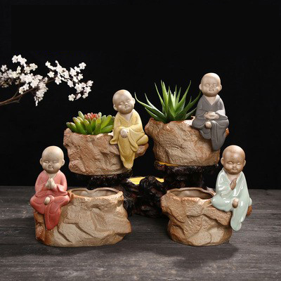 Small monk Multi-meat flower pot Coarse Pottery Zen of Chinese Wind Personality Interior Ceramic Handmade Personality Creative Special Price