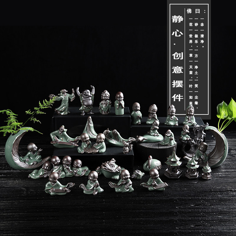 Swing piece small monk on-board tea darling crane Buddha main Bodhisattva creative handmade boutique desktop multi-meat flower pot ornament special price