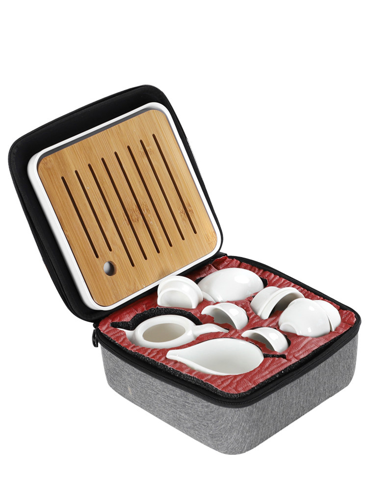 Dehua white porcelain travel tea set Portable bag teapot Household simple Japanese-style outdoor travel car storage