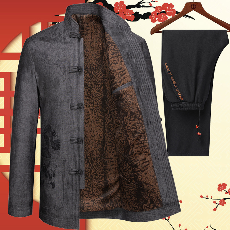 Tang Loaded Men's Jacket Seniors Clothes Grandpa Suit China Wind Plus Suede Thickened Winter Dress Cotton Clothes Daddy Chinese Cotton Padded Jacket