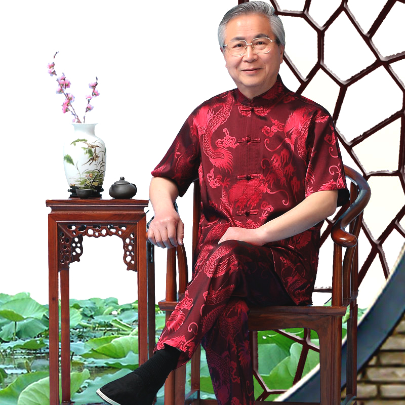 Elderly clothes men's summer clothes 50-60-70-80-year-old grandpa short sleeve suit in old age don'ts wedding dads