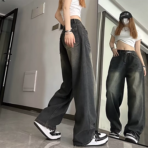 Джинсы, ретро небольшие дизайнерские штаны, градиент, в американском стиле, тренд сезона, свободный прямой крой