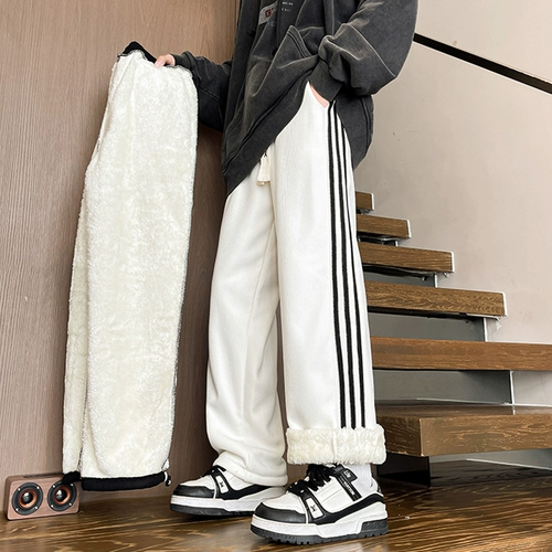 Бархатные утепленные демисезонные очень большие штаны, оверсайз, большой размер, свободный прямой крой