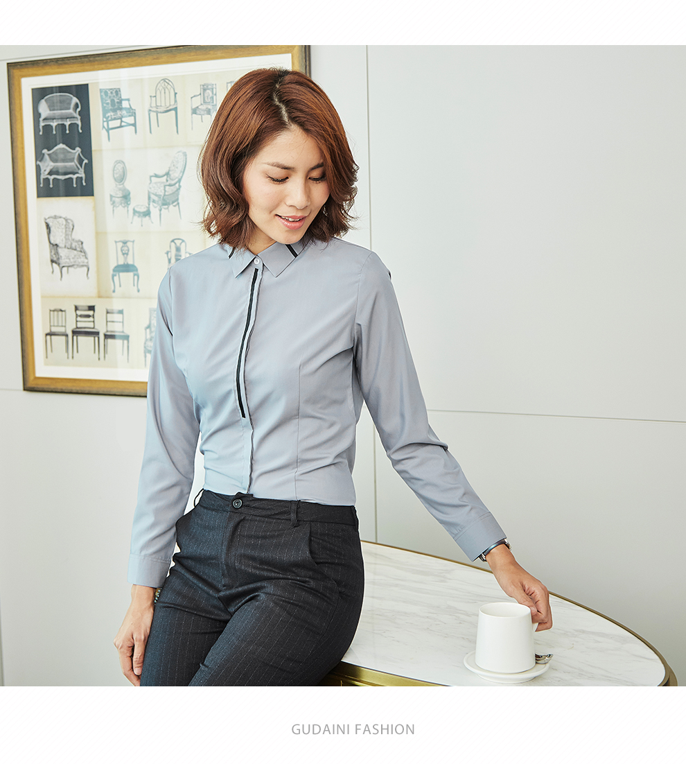 Trang phục chuyên nghiệp áo sơ mi trắng nữ tay dài phiên bản Hàn Quốc chính thức 2018 xuân hè thu thời trang áo sơ mi xám mới áo công sở đẹp