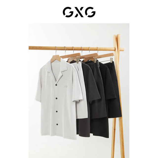 GXG men's home wear set ຝ້າຍ Morandi lapel ຊຸດນອນສັ້ນແຂນສັ້ນ