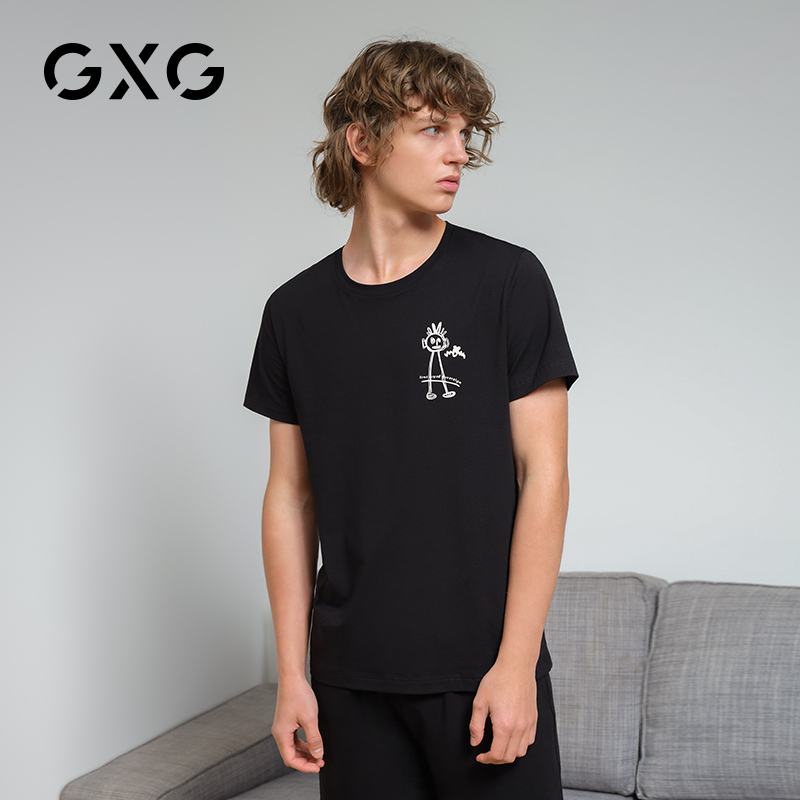 GXG Summer Pajamas Men's Thin Cotton Short Sleeve Shorts Casual Breathable Two-piece Cartoon Home Clothing Sets Spring
