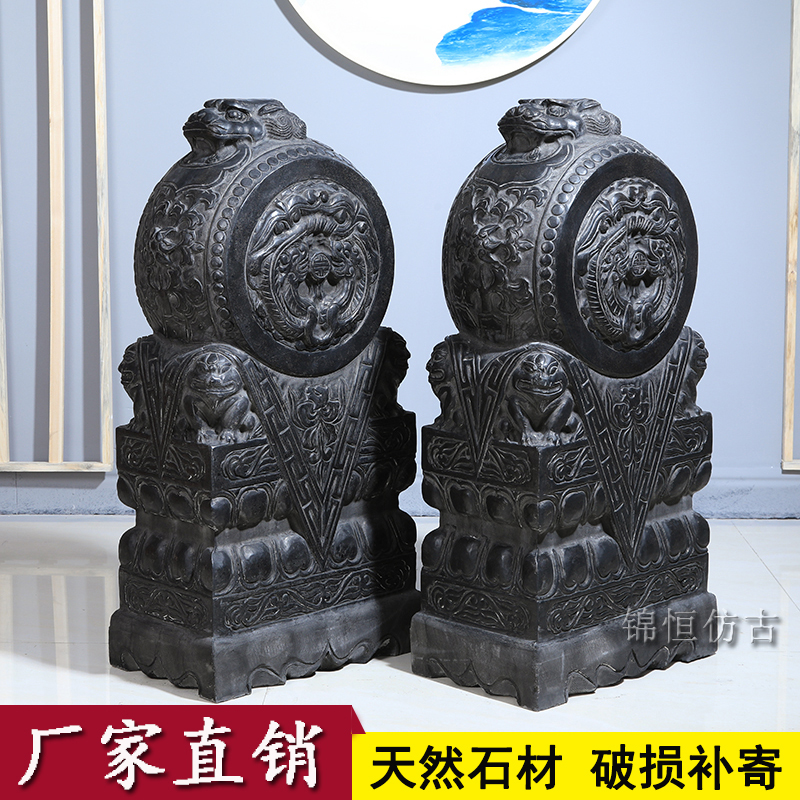 Door pier drum stone a pair of home hotel courtyard door decoration ornaments antique stone lion head door as stone drum