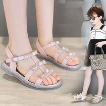 Girls sandals sweet wind girls summer sandals Korean version of middle school children female students shoes female princess shoes flat bottom cool