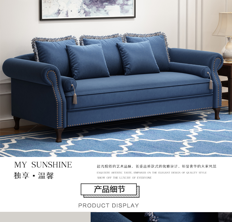 Sofa vải Mỹ 123 kết hợp kiểu Địa Trung Hải 2,8 mét 4 người ba người bốn người thẳng hàng căn hộ nhỏ - Ghế sô pha bộ ghế sofa nhỏ