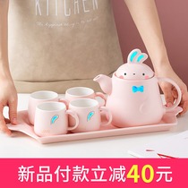 One Ink Teapot Water Mug Suit Home Living Room 6 Pieces With Trays Net Red Brief About Modern Creative Ceramic Cups
