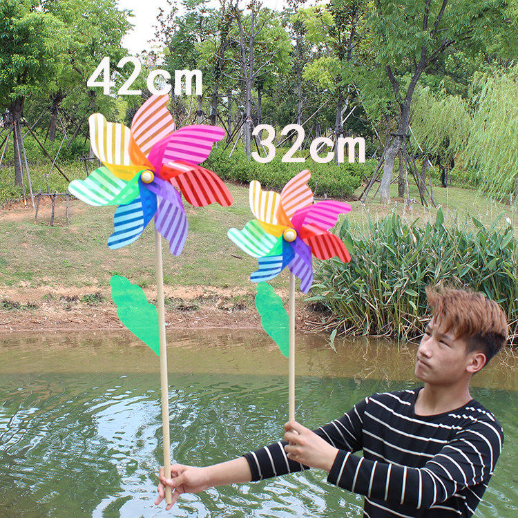 Windmill Decoration Seven Colorful Outdoor Wooden Poles Swivel Colorful Nursery Plastic Children Hands with big number windmill Toys