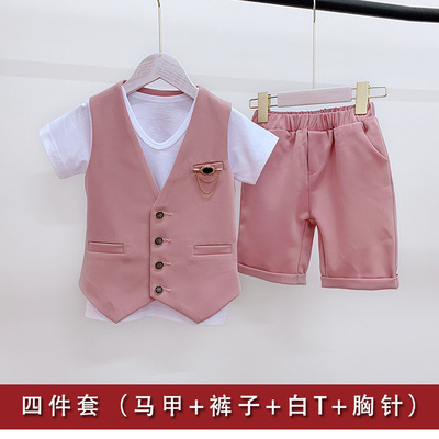 Childrens ngắn tay phù hợp với phù hợp với Boy Summer mới ba mảnh váy hoa trẻ chủ sàn catwalk trình diễn quần áo.