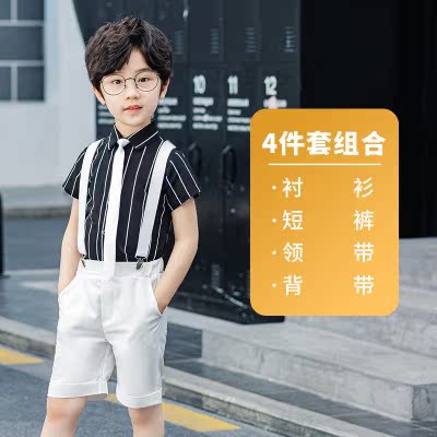 Trẻ em phù hợp với phù hợp với mùa hè Boy Armor ba mảnh bộ bé đẹp trai người Anh mới phù hợp với bình thường hoa con váy.