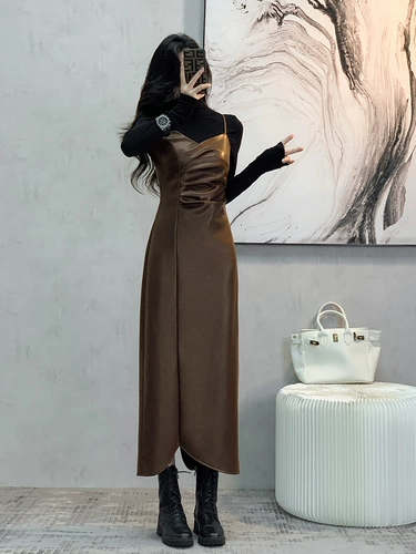 Осенняя приталенная юбка, полиуретановое платье, французский стиль, эффект подтяжки, изысканный стиль, яркий броский стиль