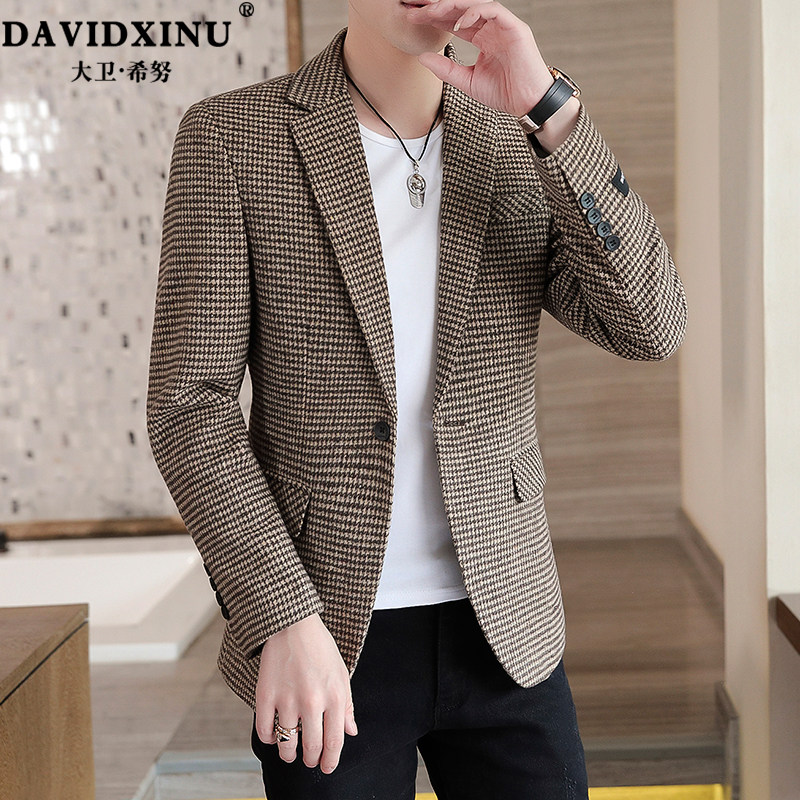 Suit Men's Spring and Autumn Thousand Bird Lattice Korean Fashion Jacket Small Suit Jacket Men's Handsome Leisure Single West Suit