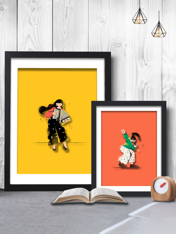Solid Wood Picture Frame for Wall Hanging, 2K4 Open Size, 8K Watercolor Sketch, Black and White, Natural Wood Color, 4814, Wooden Framed Picture Frame