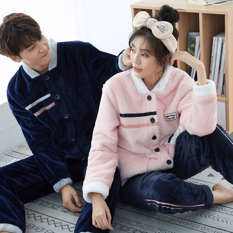 Sleepwear Woman Autumn Winter New Cute Coral Suede Warm Home Clothing Flannel Men's Outburst Winter Couple Suits