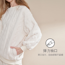 Pajamas ladies autumn and winter coral velvet spring thickened large size 2021 new round neck flannel plus velvet home clothing