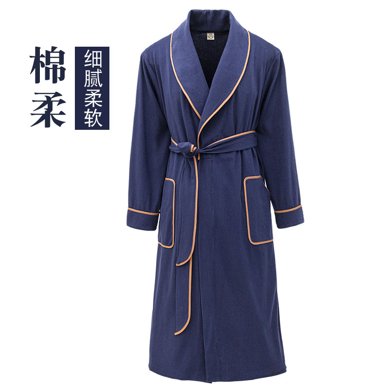 Pure Cotton Bathrobe Men's Five Star Hotel Sleeping Robe Spring Autumn Long Version Absorbent Speed Dry Handsome Goo Morning Gown Full Cotton Winter Bathing Suit