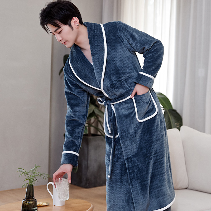 Autumn Winter Coral Suede Pajamas MEN AND WOMEN PYJAMAS FLANNEL VELVET LONG VERSION THICKENED LOVERS BATHROBES ' NEW GUSH HOME CONSERVED