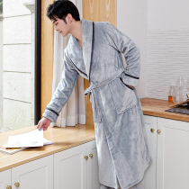 Mens autumn and winter long plus velvet padded flannel winter blast mens pajamas winter coral velvet cute bathrobe