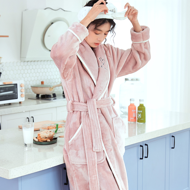 Women's Winter Long Flannel Bathrobe, Women's Nightgown, Couple's Fleece Coral Fleece Men's Thickened Winter Pajamas for Women