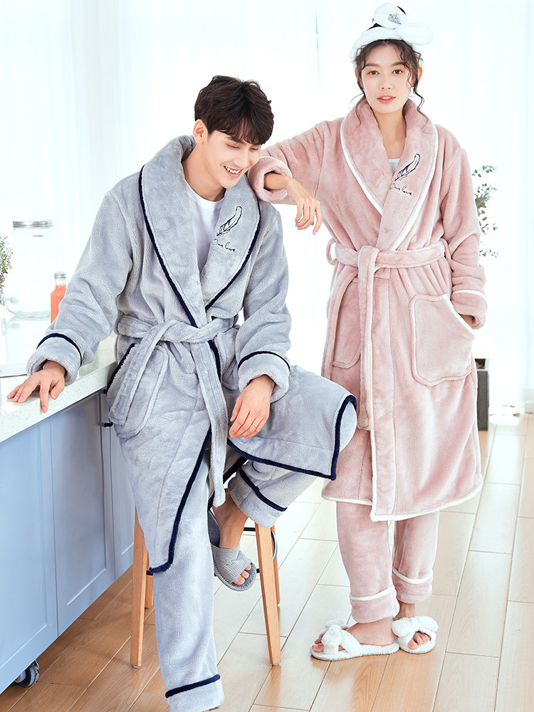 Sleepwear Women's Winter Long Version Coral Suede Pants Couple Sleeping Robes Thicken Plus Suede Male Winter Soft Casual Suit Bathrobe