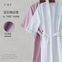 Womens summer cotton robes long couples waffle bathrobe water absorption quick-drying cotton thin mens and womens bathrobe Hotel