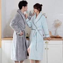 Autumn and winter womens nightgown coral velvet padded long bathrobe plus velvet mens couple nightgown winter flannel mens pajamas