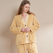 Womens pajamas autumn and winter coral velvet thickened and velvet two-piece set sweet loose flannel home wear