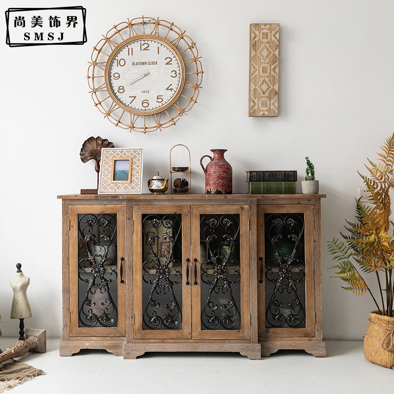 Retro American country sideboard bed and breakfast hotel porch cabinet living room carved decorative cabinet made of old household lockers