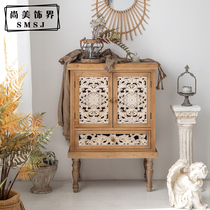 American country solid wood sideboard porch cabinet living room bedroom decorative cabinet B&B shop side cabinet carved locker