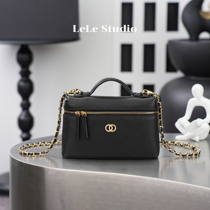 Tweed Style 26A Lunch Box Bag Lp Box Bag First Layer Cowhide Leather Handbag High-End Commuter Chain Bag Crossbody Bag