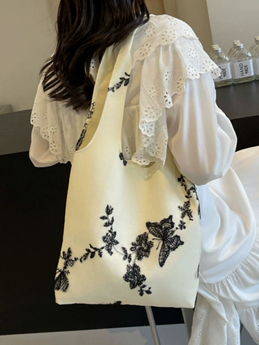 Тканевый мешок для отдыха, вместительный и большой шоппер, сумка на одно плечо, с вышивкой