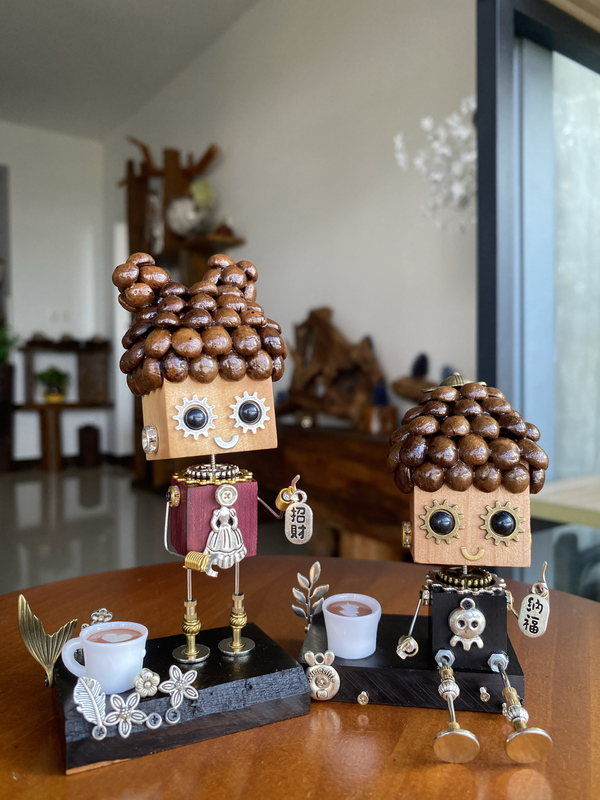 Coffee Bean Ornaments, Punk Robot Coffee Shop Wooden Tabletop Decorations, Opening Gifts