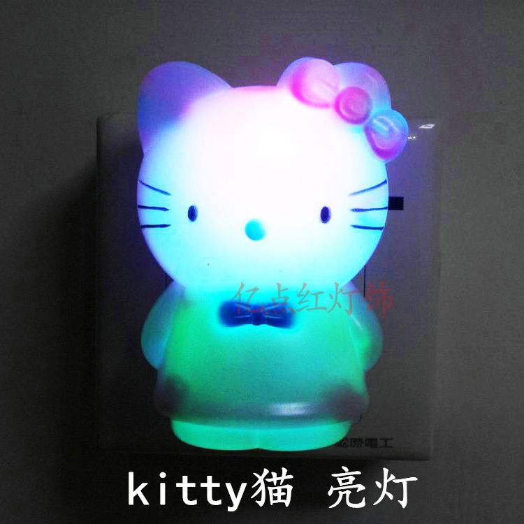 Kitty Cat LED Small Night Light Cartoon Kitty Kid Care Plug-in Electric Wall Lamp Bedroom With Switch Socket Light