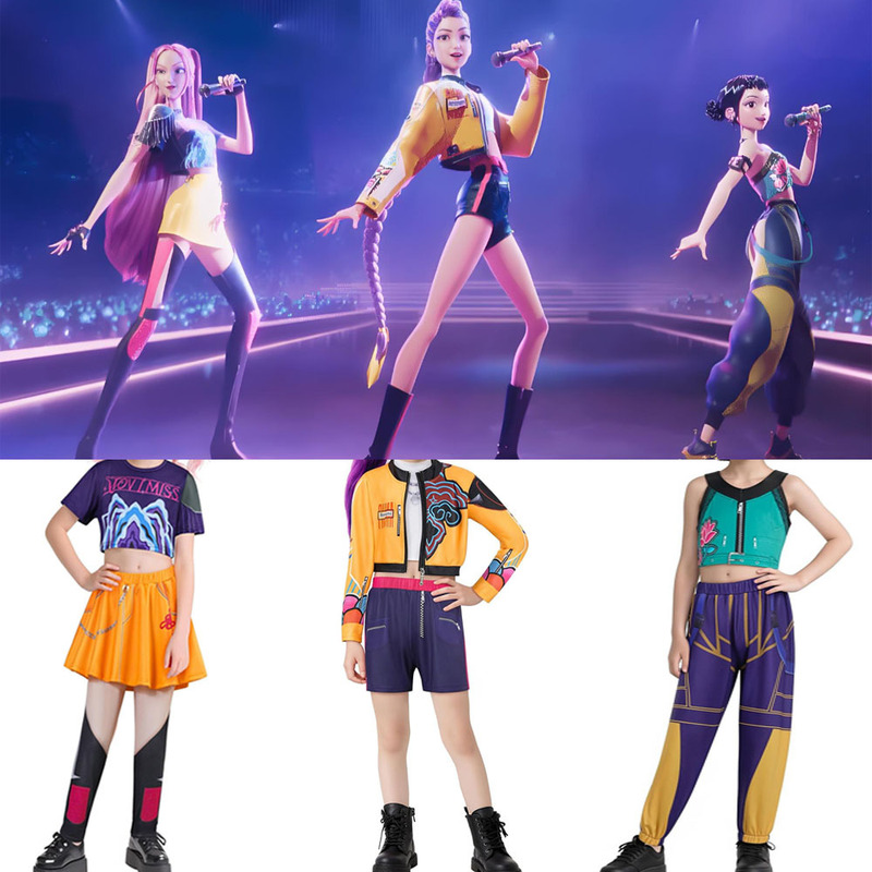 Kpop Demon Hunters Girl Group Cosplay Costume for Girls Zoe Mira Rumi Demon Hunters Children Kpop Demon Hunters Girl Group Cosplay Costume for Girls Zoe Mira Rumi Demon Hunters Children