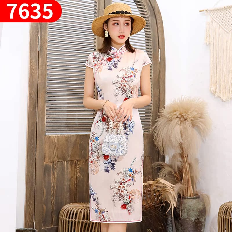 Quốc Tide Trung Quốc gió cải thiện sườn xám mùa hè thanh lịch sexy girl retro trẻ ngắn váy hàng ngày