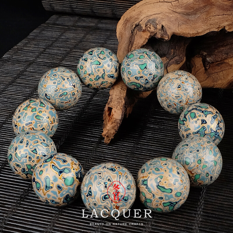 Winter official large lacquer bead single bead gold worm craft non-heritage screw lacquerware diy hand string Buddha bead accessories Morandi green