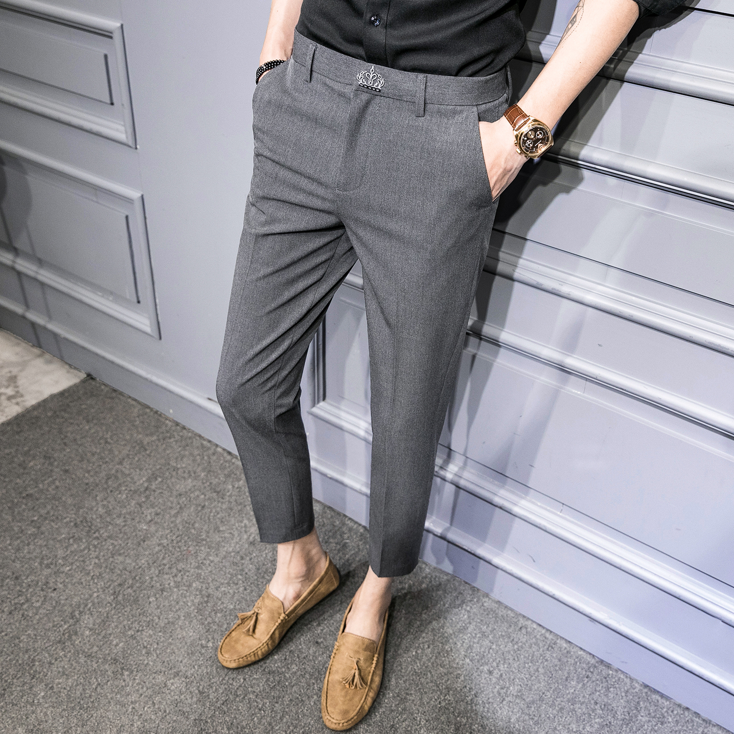 Leisure pants in autumn men's wear trend of hundred and Korean version of business nine pants for the savant large-scale small foot pants men
