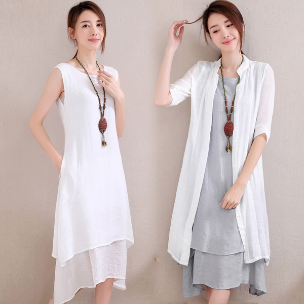 赛荷 棉麻 披肩+连衣裙 两件套 优惠券折后￥88包邮（￥148-60）多套色可选